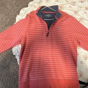 Men’s salmon stripped vineyards vines pull over half zip.